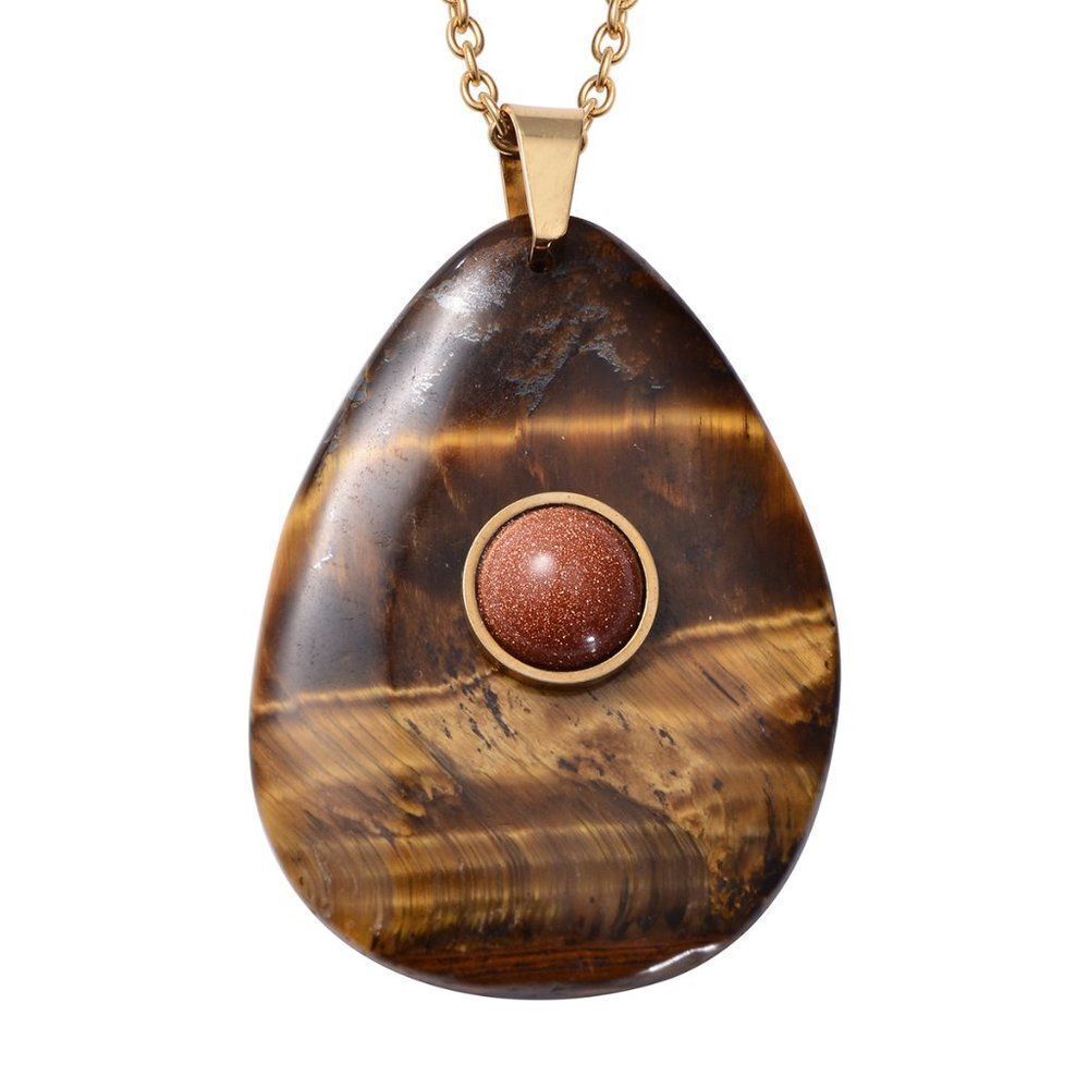 South African Yellow Tiger's Eye and Gold Sandstone Pendant with Necklace 18 in